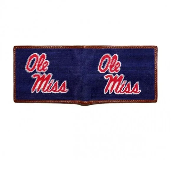 NEW SMATHERS & BRANSON Ole Miss (Dark Navy) Needlepoint Bi-Fold Wallet - Picture 3 of 6
